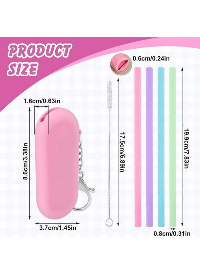 Prasacco Prasacco 4 Sets Silicone Straws Reusable Straws with Case Foldable Straws Portable Drinking Straws for Travel Party  - Image 2