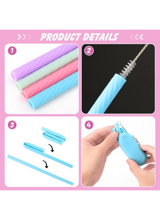 Prasacco Prasacco 4 Sets Silicone Straws Reusable Straws with Case Foldable Straws Portable Drinking Straws for Travel Party  - Image 4