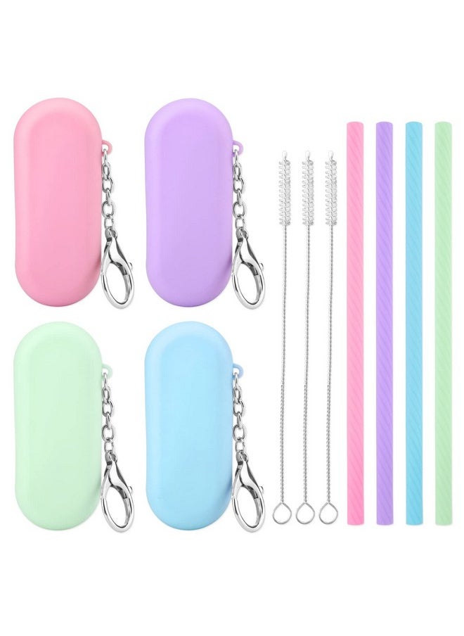 Prasacco Prasacco 4 Sets Silicone Straws Reusable Straws with Case Foldable Straws Portable Drinking Straws for Travel Party  - Image 1