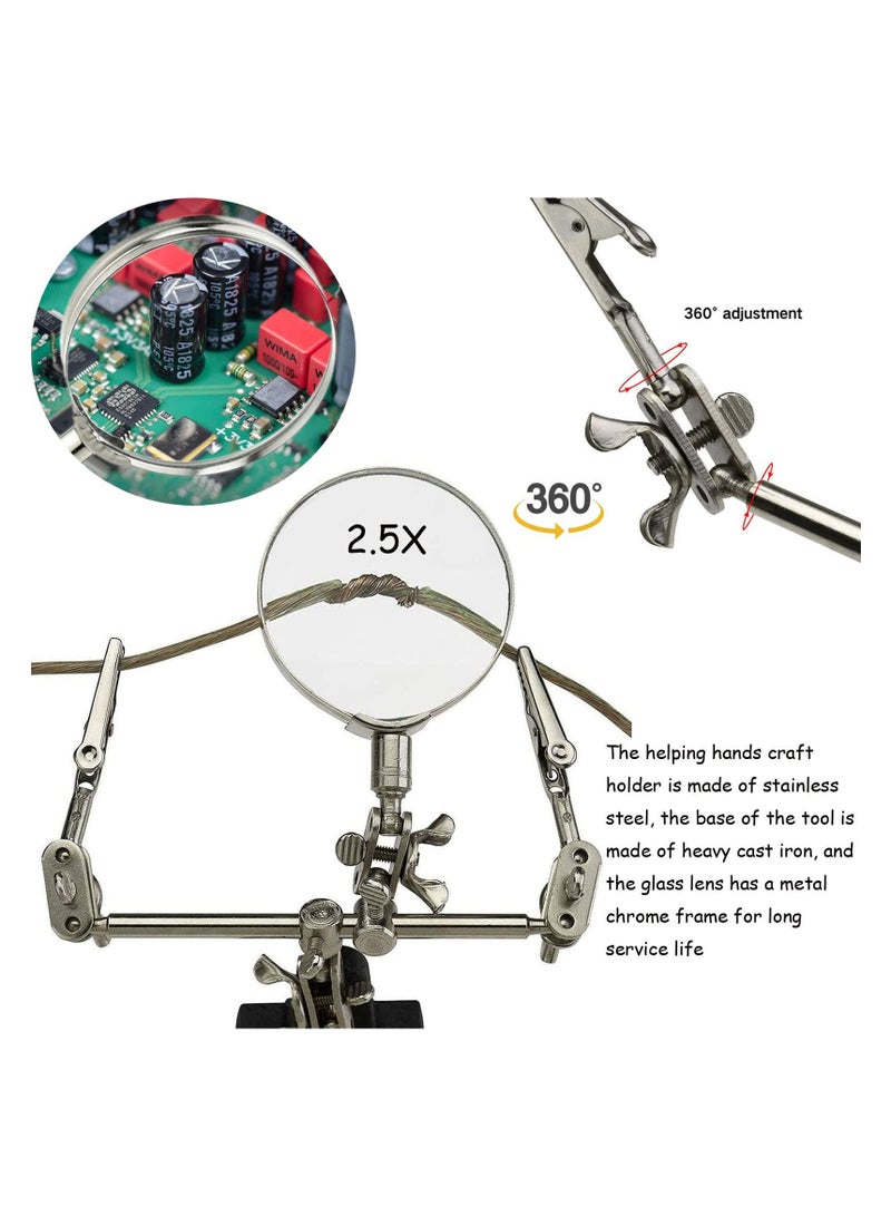 SYOSI Helping Hands with 2.5x Magnifier, Soldering Station with Magnifying Glass, Dual Adjustable Alligator Clips, Ideal for Crafting, Beading, Jewelry Making, Soldering and Handling Micro Objects - Image 2