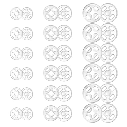 Zyghjort Plastic Snaps for Fabric 36 Pcs 3 Sizes Round Clear Snaps for Sewing Invisible Sew on Snap Button Fasteners for Sewing DIY Crafts Clothing Shirt Pant 75mm 10mm 125mm - Image 1