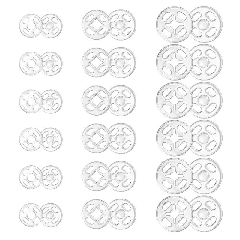 Zyghjort Plastic Snaps for Fabric 36 Pcs 3 Sizes Round Clear Snaps for Sewing Invisible Sew on Snap Button Fasteners for Sewing DIY Crafts Clothing Shirt Pant 75mm 10mm 125mm - Image 3