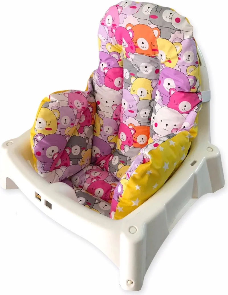 بيبيك اوزيل Baby Special Baby/Child Highchair Cushion with Pink Cheerful Bears and Yellow Stars