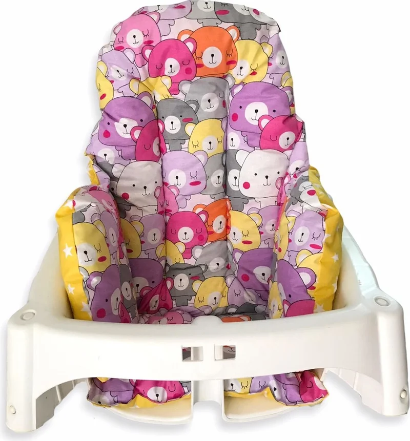 بيبيك اوزيل Baby Special Baby/Child Highchair Cushion with Pink Cheerful Bears and Yellow Stars