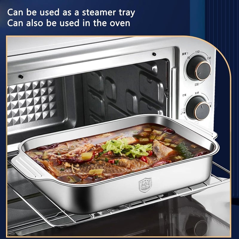 Durable Stainless Steel Griddle Pan with Two Handles – Versatile Oven and Stove Grill Tray – Perfect for Professional-Style Grilling of Chicken, Steaks, Seafood & More - Image 3