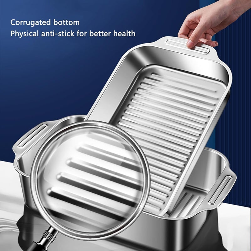 Durable Stainless Steel Griddle Pan with Two Handles – Versatile Oven and Stove Grill Tray – Perfect for Professional-Style Grilling of Chicken, Steaks, Seafood & More - Image 2