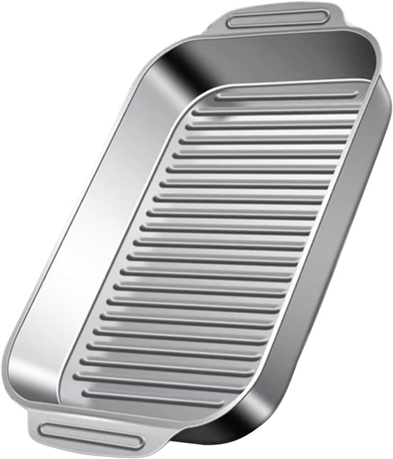 Durable Stainless Steel Griddle Pan with Two Handles – Versatile Oven and Stove Grill Tray – Perfect for Professional-Style Grilling of Chicken, Steaks, Seafood & More - Image 1
