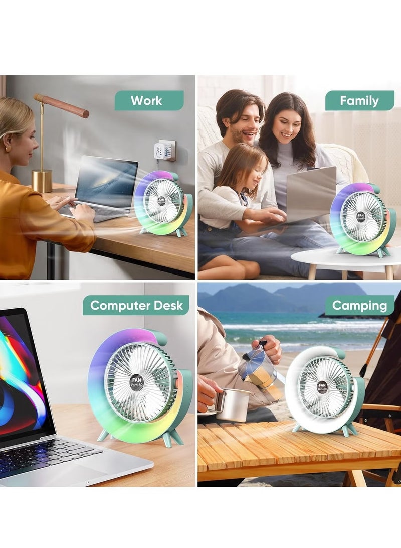 Portable USB Rechargeable Desk Fan with 7-Color LED Night Light, 3-Speed Quiet Operation, 180° Rotation, 20dB Silent Motor – Compact Mini Table Fan for Home, Office, Travel – 4 to 8-Hour Battery Backup, Lightweight & Stylish Design - Image 4