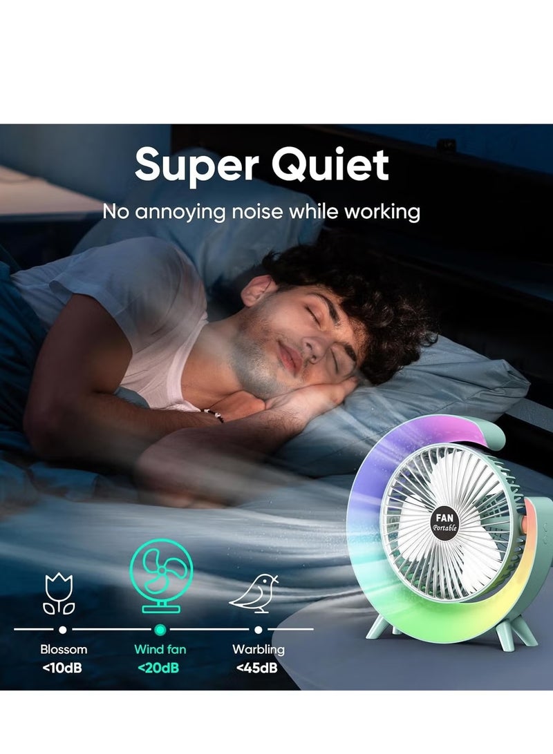 Portable USB Rechargeable Desk Fan with 7-Color LED Night Light, 3-Speed Quiet Operation, 180° Rotation, 20dB Silent Motor – Compact Mini Table Fan for Home, Office, Travel – 4 to 8-Hour Battery Backup, Lightweight & Stylish Design - Image 3