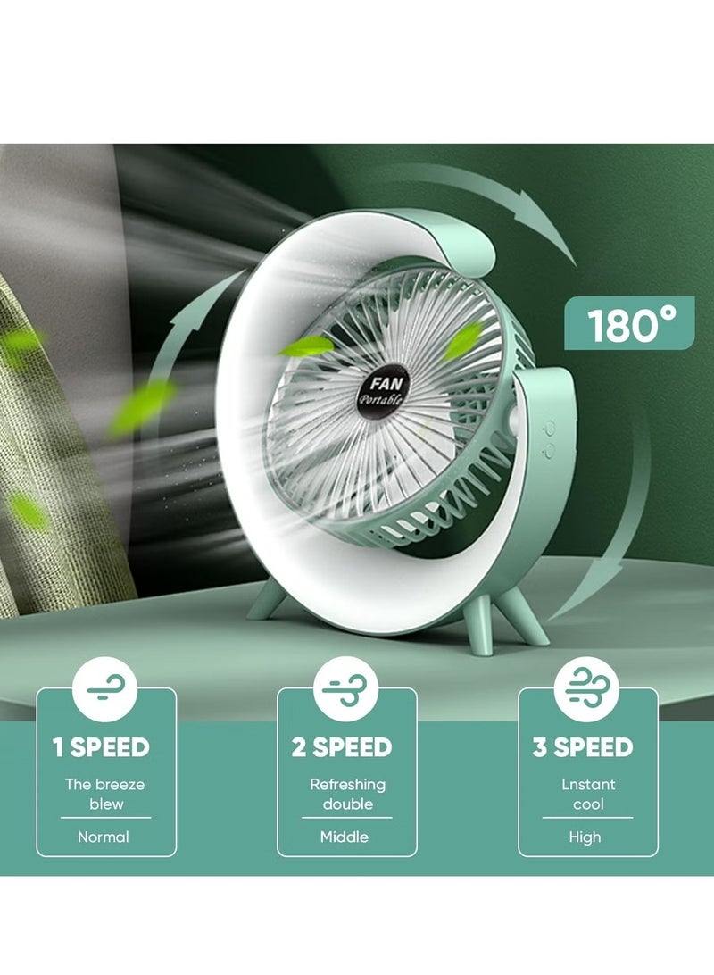 Portable USB Rechargeable Desk Fan with 7-Color LED Night Light, 3-Speed Quiet Operation, 180° Rotation, 20dB Silent Motor – Compact Mini Table Fan for Home, Office, Travel – 4 to 8-Hour Battery Backup, Lightweight & Stylish Design - Image 1