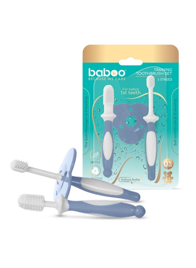 Baboo مجموعة فرشاة أسنان سيليكون للأطفال - 6 شهور فما فوق - ضباب أزرق - Image 1