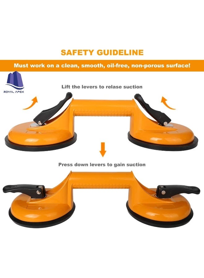 Royal Apex Royal Apex Heavy Duty Suction Cup Aluminium Glass Lifter Sucker Pad Carrying Grabbing Tile Puller Gripper for Lifting and Moving Glass, Floor, Window, Tile, Granite & Doors (Pack of 2, Double Pad)  - Image 2