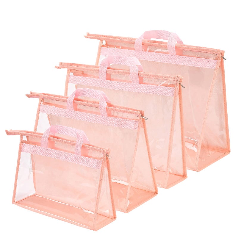 CINPIUK Handbag Dust Bags Clear Purse Storage Organizer for Closet Small to Extra Large Handbags Dust Free Bags Hanging Zipper Storage Bag with Hooks Pink 4 Sizes4PCS