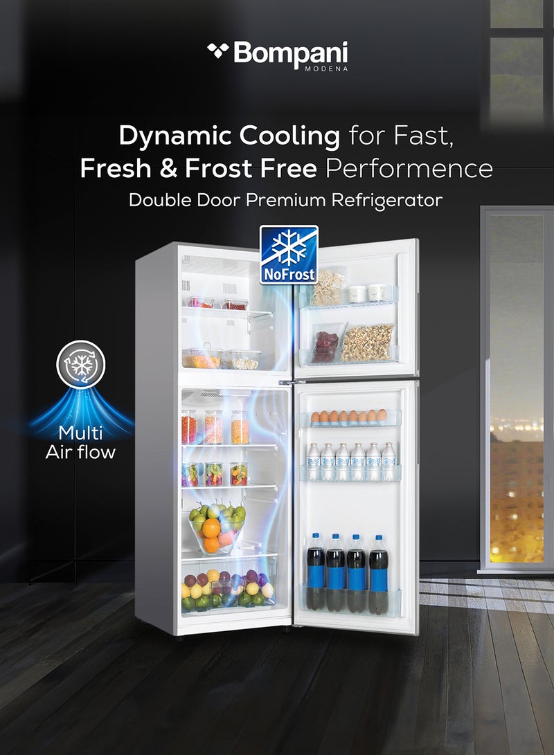 Bompani 410L Gross Capacity, 298L Net Capacity Double Door NoFrost Refrigerator with LED Interior Lamp, R600a Refrigerant, Electronic Control System, Glass Shelves — Energy-Efficient Cooling Solution in Dark Silver for Modern Homes and Kitchens 410 L 473 kW BR410S Dark Silver - Image 2
