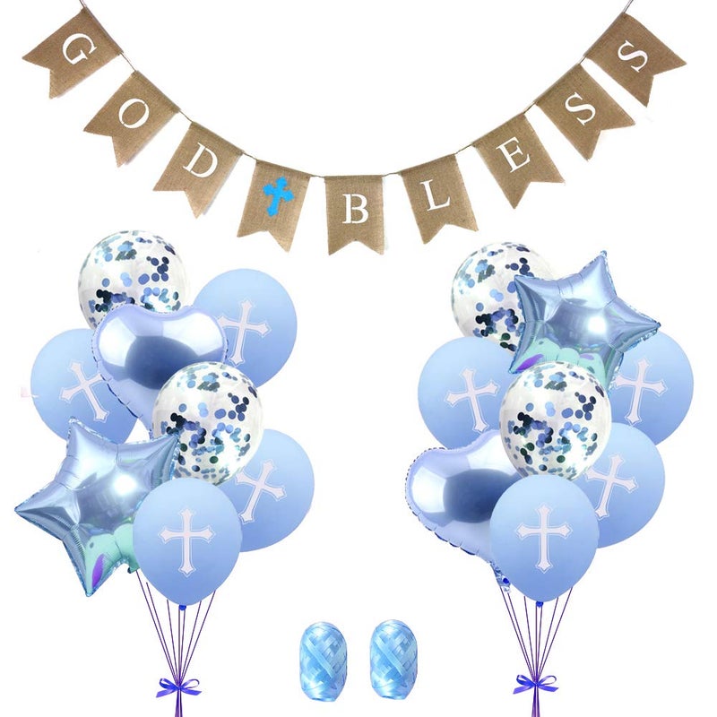 Makarios God Bless Banner Baptism Decorations Boy Confirmation First Communion Cross Balloons Baby Shower - Image 2