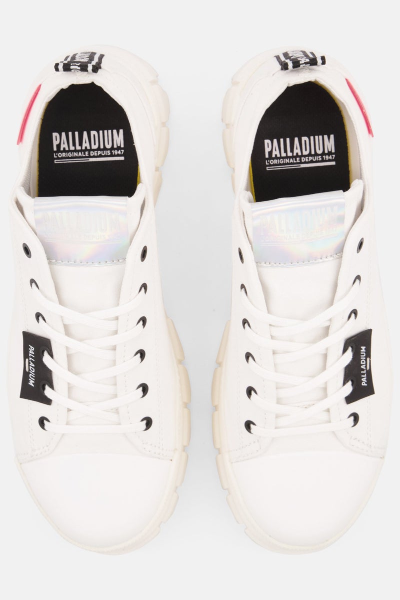 PALLADIUM أحذية كاجوال نسائية متوسطة ثورية لوتكس مزودة بأربطة، أبيض نجمي - Image 4