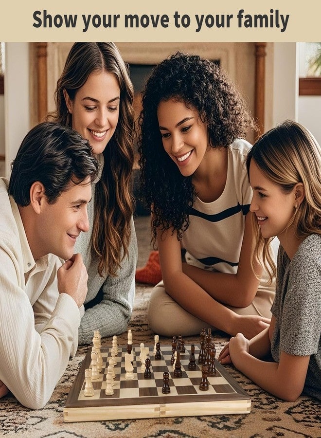 LEAP Wooden Chess and Checker Sets - 15" Walnut & Maple Folding Chess Board with 2 Extra Queens | Chess Board Set | Wooden Chess Sets for Adults & Beginer - Image 4