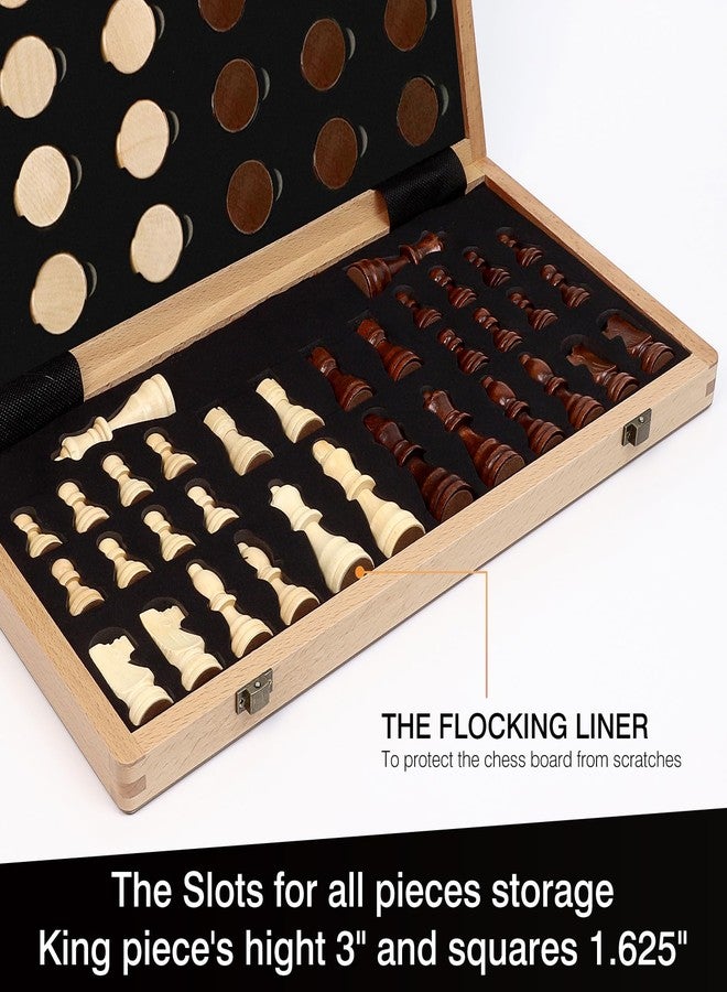 LEAP Wooden Chess and Checker Sets - 15" Walnut & Maple Folding Chess Board with 2 Extra Queens | Chess Board Set | Wooden Chess Sets for Adults & Beginer - Image 2