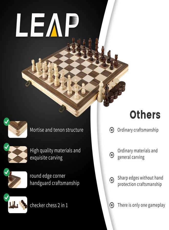 LEAP Wooden Chess and Checker Sets - 15" Walnut & Maple Folding Chess Board with 2 Extra Queens | Chess Board Set | Wooden Chess Sets for Adults & Beginer - Image 3