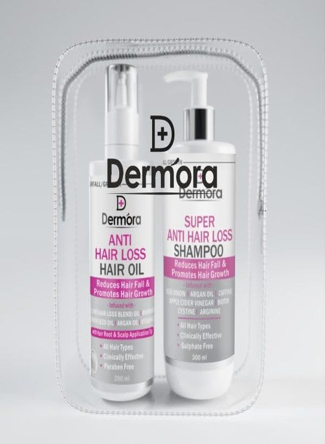 DERMORA Super Anti Hair Loss Shampoo & Anti Hair Loss oil Combo with AHL oil, Onion seed oil, Argan oil, Basil oil for hair Fall control & hair Growth,All Hair Types 500(300+200)ml - Image 1