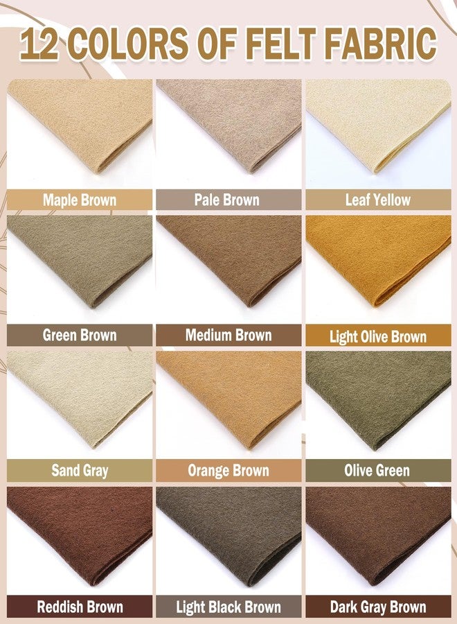 MITINU 12 Rolls 8"x35"(20.5x90cm) 1.4mm Thick Soft Felt Fabric Sheet 12 Assorted Brown Tone Series Colors Felt Pack for DIY Craft Sewing Squares Nonwoven Patchwork - Image 3