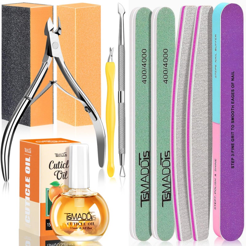 TsMADDTs Manicure Kit for Women with Nail Files, Buffer Blocks, Polishing Buffers, Cuticle Nipper, Pusher and Cuticle Oil - Image 1
