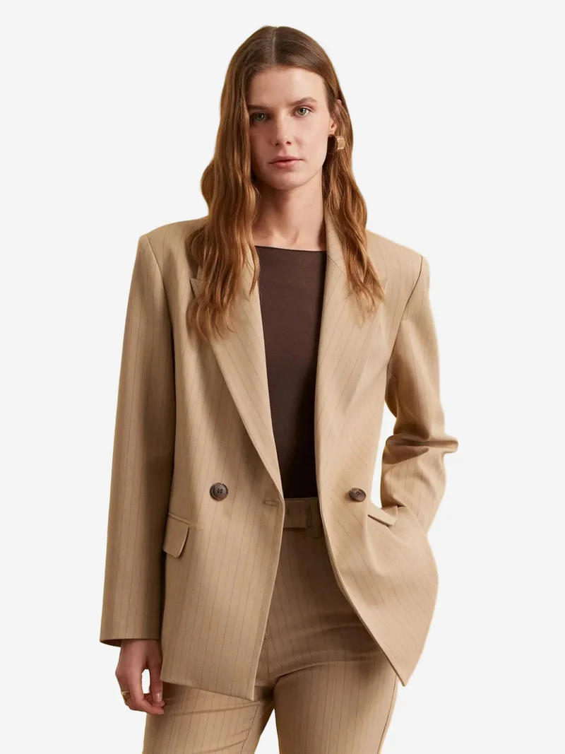 Dilvin DILVIN Striped Crepe Blazer With Shawl Collar