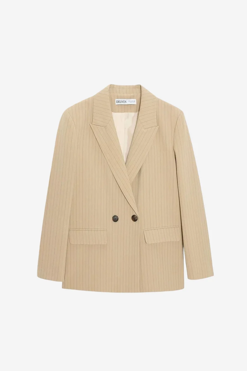 DILVIN Striped Crepe Blazer With Shawl Collar