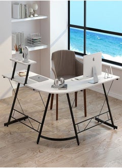 fashionhome L Shape Gaming Table Computer Desk with Large Monitor Stand Sturdy Writing Workstation 258 x 46 x 74 cm  - Image 1