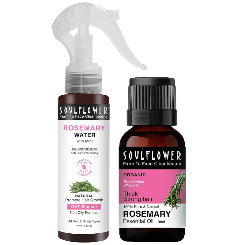 Soulflower Soulflower Rosemary Water Hair Spray with Mint 100 ml Rosemary Essential Oil 10 ml For Hair Growth Hair Fall Control Hair Damage Protection Anti Frizz  Hair Care Combo for Men  Women - Image 1