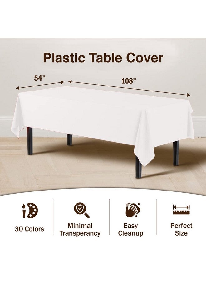 Exquisite 12-Pack Premium Plastic Tablecloth 54 Inch. x 108 Inch. Rectangle Table Cover-White - Image 3