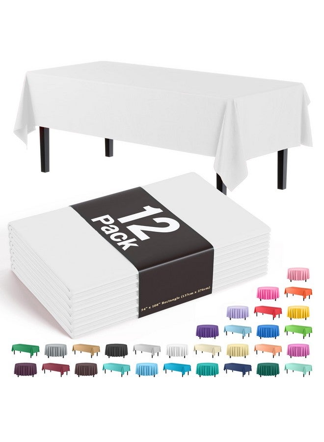 Exquisite 12-Pack Premium Plastic Tablecloth 54 Inch. x 108 Inch. Rectangle Table Cover-White - Image 1