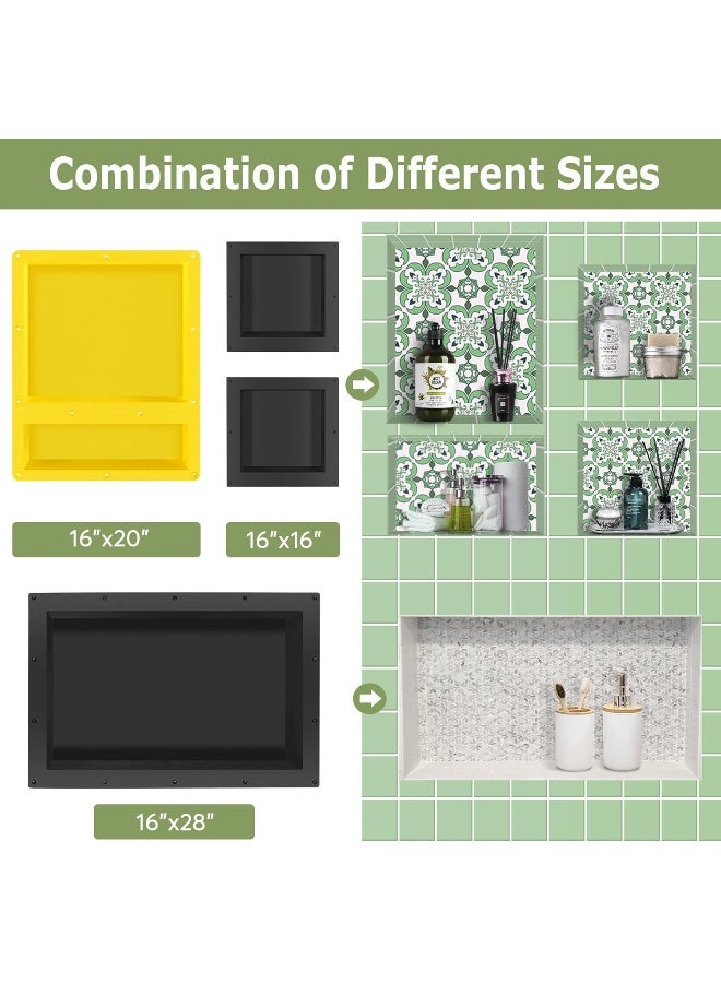 Suteck 16" x 20" Shower Niche Double Shelf - Yellow Rectangle Shower Cube Shower Niche, Ready for Tile Niche for Bathroom, Niche Shower Storage - Image 4