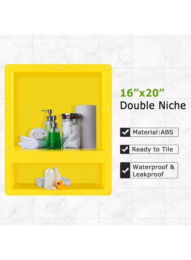 Suteck 16" x 20" Shower Niche Double Shelf - Yellow Rectangle Shower Cube Shower Niche, Ready for Tile Niche for Bathroom, Niche Shower Storage - Image 3