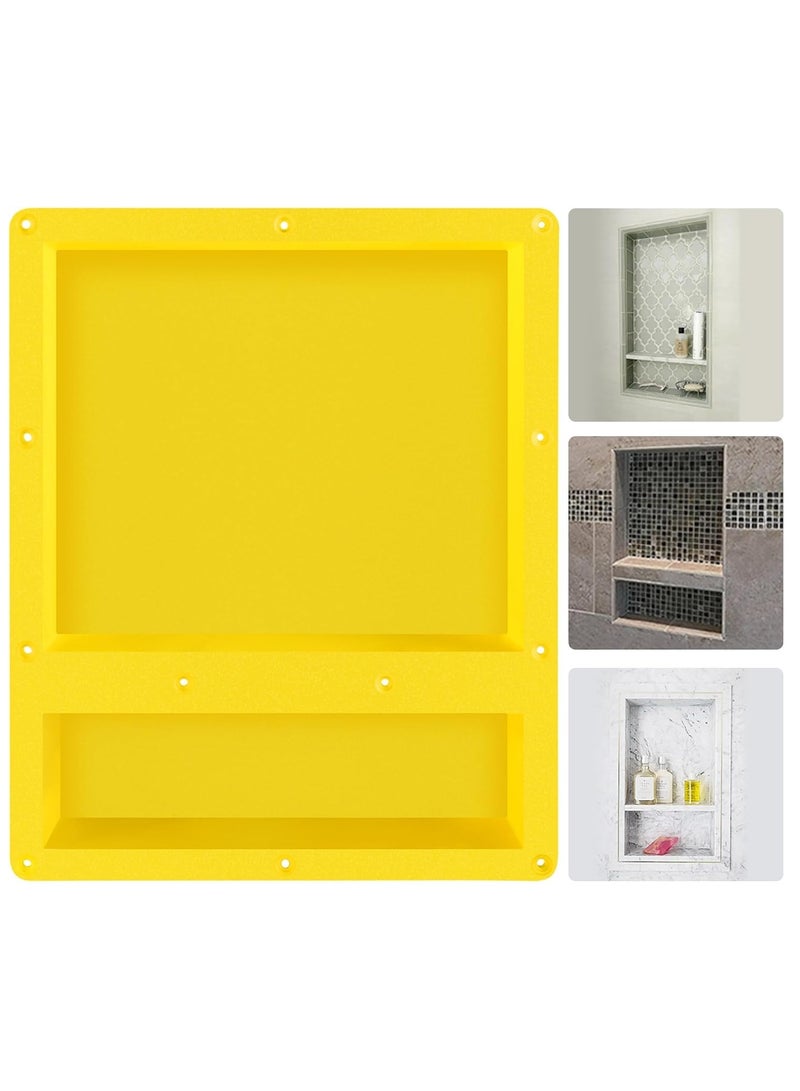 Suteck 16" x 20" Shower Niche Double Shelf - Yellow Rectangle Shower Cube Shower Niche, Ready for Tile Niche for Bathroom, Niche Shower Storage - Image 1