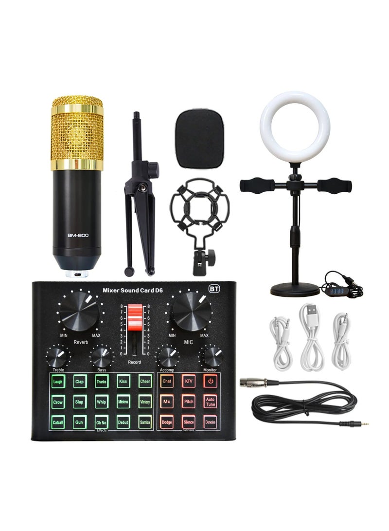 Podcast Equipment  Microphone Professional Condenser Bluetooth Wireless MIC Sound Card With Ring Fill Light Cantilever Bracket Live Streaming For Video Recording Streaming Singing  - Image 1