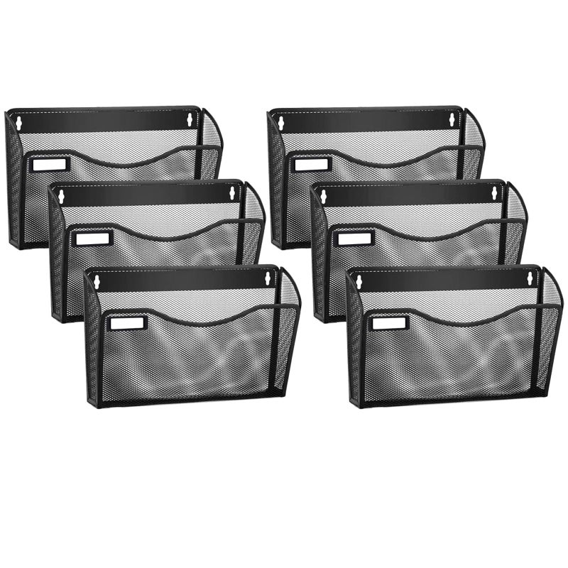 samstar 6 Pack Mesh Wall Mounted File Holder Metal Wall File Pocket Mail Organizer for OfficeHomewith Label Panel