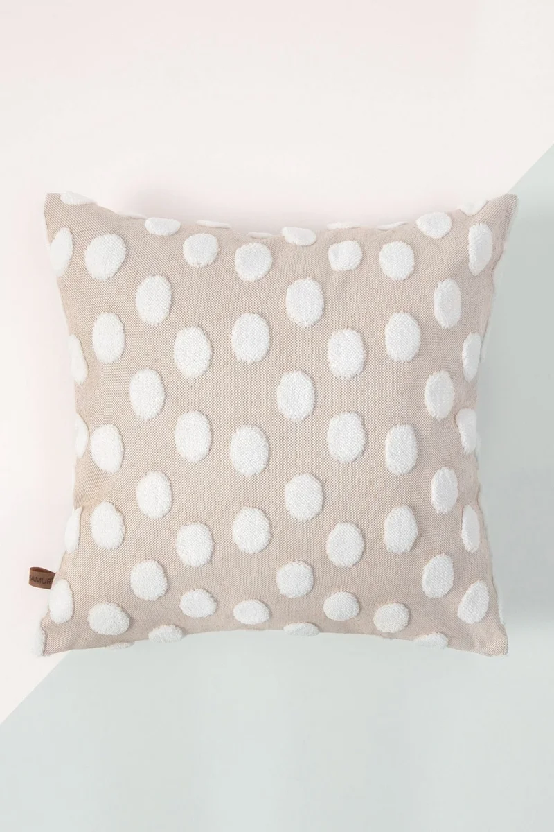 Hamur Dough Bohemian Special Design Punch Punch Pattern Decorative Cushion Cover Point Beige 55X55 cm
