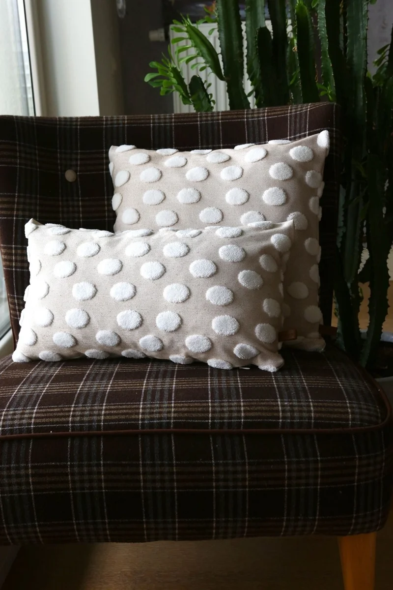 Hamur Dough Bohemian Special Design Punch Punch Pattern Decorative Cushion Cover Point Beige 55X55 cm
