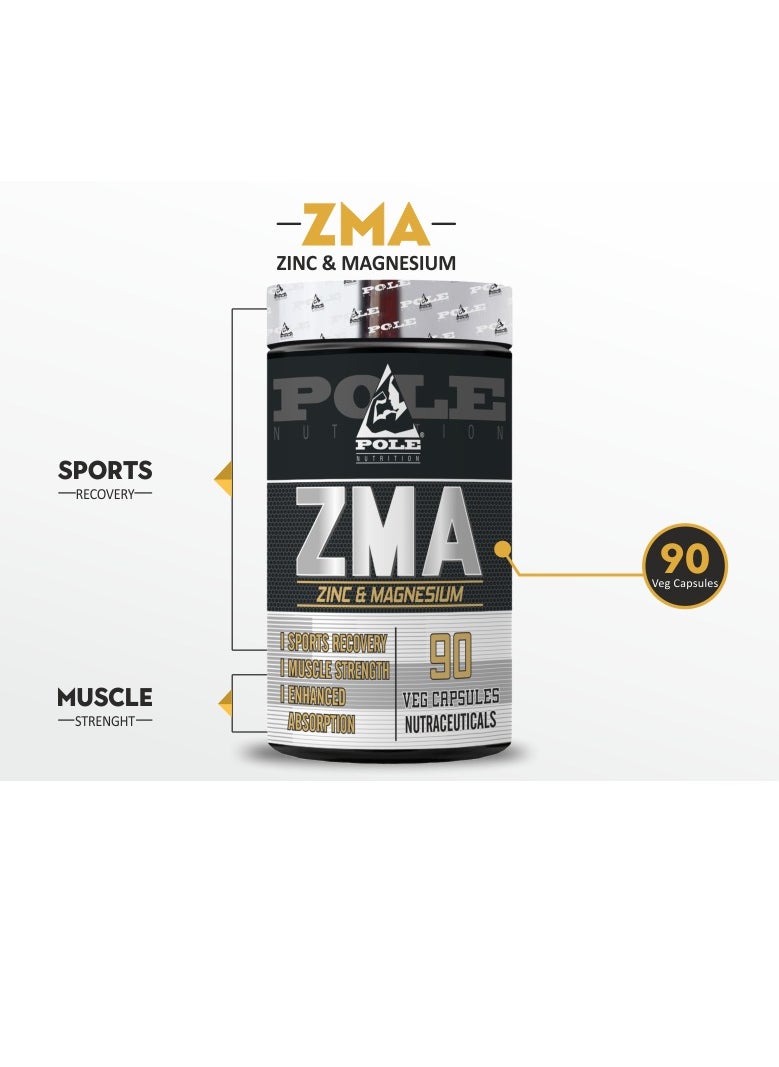 POLE NUTRITION - ZMA 90 Veg Capsules (45 Servings) - Zinc, Magnesium & Vitamin B6 for Muscle Recovery & Sleep Support - Image 1