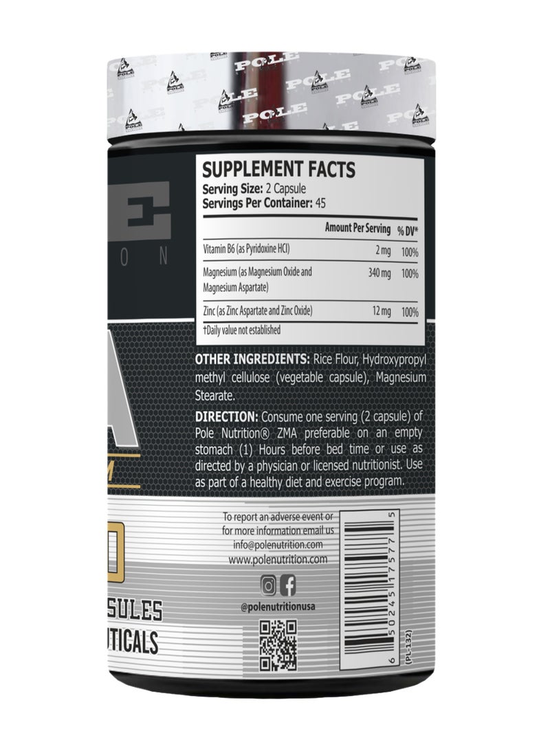 POLE NUTRITION - ZMA 90 Veg Capsules (45 Servings) - Zinc, Magnesium & Vitamin B6 for Muscle Recovery & Sleep Support - Image 1