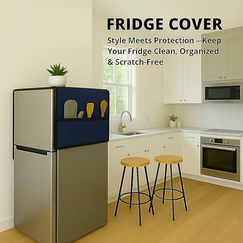Fancy Walas Refrigerator Single Door Waterproof, Dustproof, Refrigerator Top Cover, Protective Cover for Fridges with Extra Storage Space Nylon Top cover with 6 Storage Pockets (Navy Blue,130 x 54 cm) - Image 5