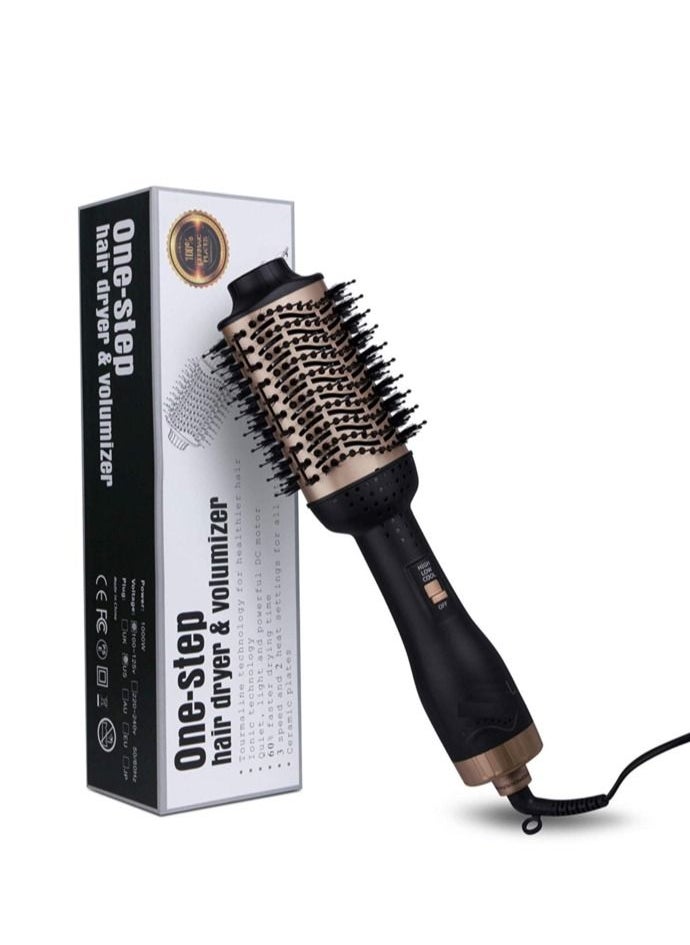 One Step Multifunctional Hot Air Hair Styling Brush Dryer And Styler 3 In 1 Black Gold  - Image 1