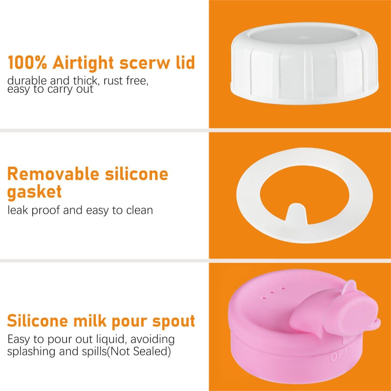 Sovietiep 16 Oz Square Glass Milk Bottles with A Silicone Cap, 6 Pack Glass Bottles for Juicing with Airtight Lids, Drinking Bottles with Lids and Scale Mark, Breast Milk Storage Jug Easy to Carry - Image 5