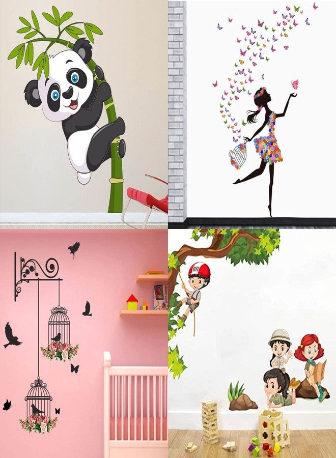 Merical PVC Vinyl Self-Adhesive Baby Panda, Dreamy Girl, Branches and Cages, Kids Activity Wall Sticker for Kids Room Decoration, Home Décor, Living Room, Hall, Bedroom (Set of 4) - Image 1
