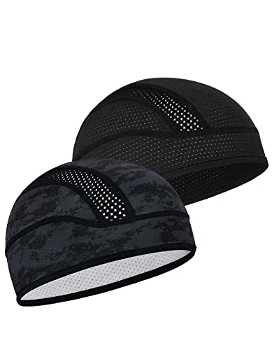 MELASA Skull Cap Helmet Liner Beanie, Cooling Mesh Cycling Running Hat for Men Women, Fits Under Helmets (Black & Digital Camo) - Image 1