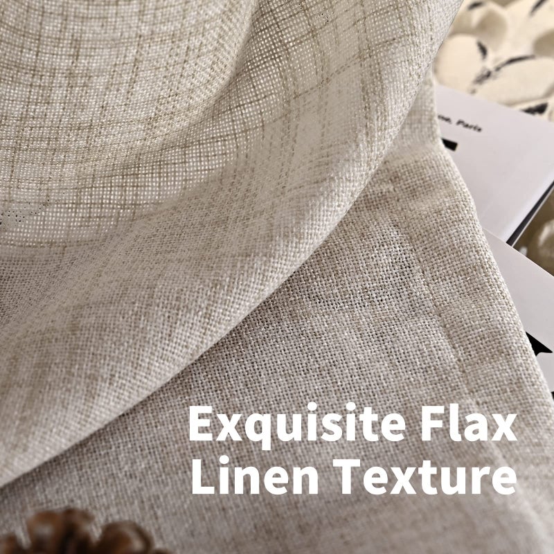 YoungsTex Linen Curtains 48 Inch Length for Living Room Window, Short Natural Semi Sheer Drapes with Rod Pocket Back Tab Light Filtering for Bathroom Bedroom, 2 Panels, 42 X 48 Inch - Image 4