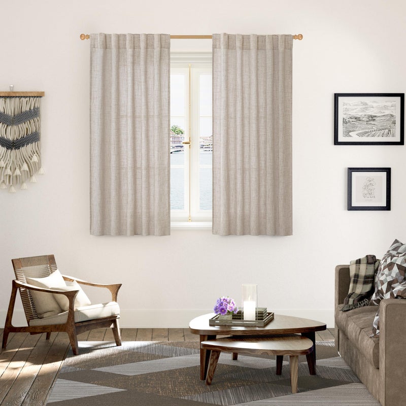 YoungsTex Linen Curtains 48 Inch Length for Living Room Window, Short Natural Semi Sheer Drapes with Rod Pocket Back Tab Light Filtering for Bathroom Bedroom, 2 Panels, 42 X 48 Inch - Image 2