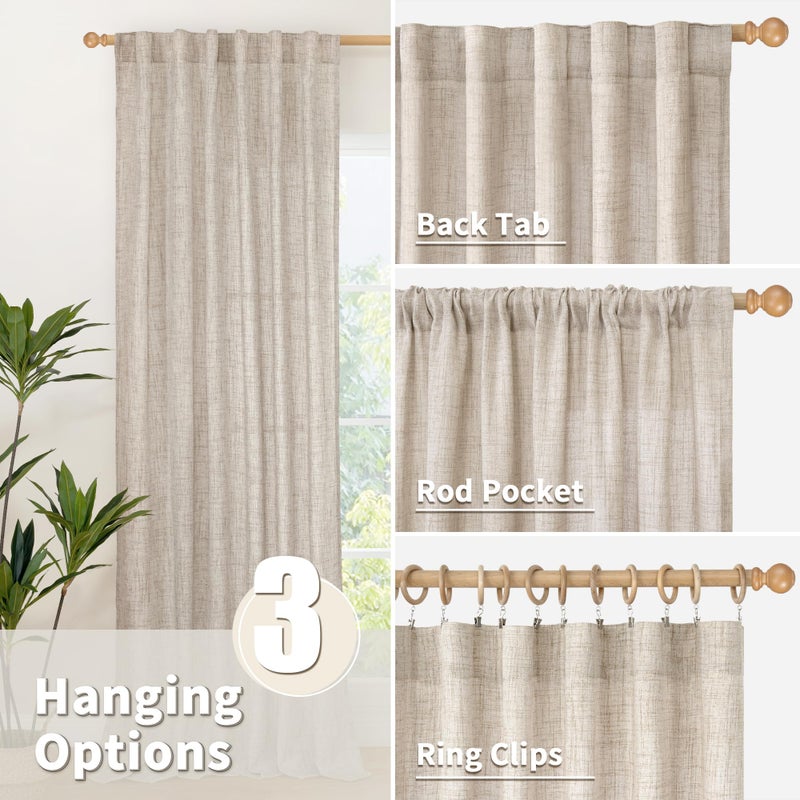 YoungsTex Linen Curtains 48 Inch Length for Living Room Window, Short Natural Semi Sheer Drapes with Rod Pocket Back Tab Light Filtering for Bathroom Bedroom, 2 Panels, 42 X 48 Inch - Image 5
