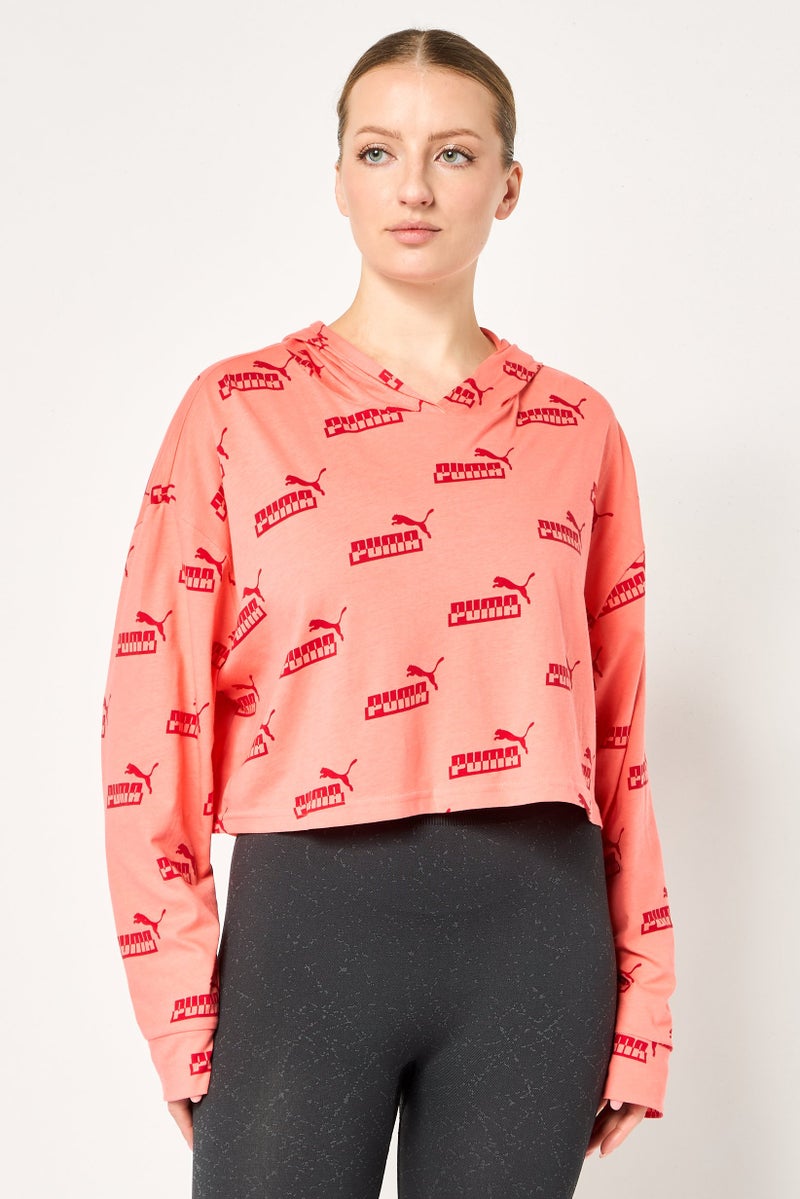 PUMA هودي نسائي بأكمام طويلة ومريحة، خفيف الوزن، خارجي، برتقالي - Image 1